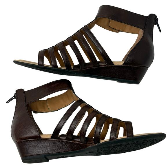 BOC Born Concept Brown Gladiator Wedge Sandals Women’s 6 Zip Back Comfort - Picture 5 of 8